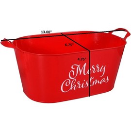 Merry Christmas Red Oval Bucket with Handle Sentiment Plastic Buckets Handles Gifts Gift Baskets Storage Containers Party Favor Holiday Decorations 2 Pack
