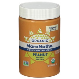 MaraNatha Organic Creamy Peanut Butter Spread, No Stir, Natural, No Sugar or Salt Added, Gluten Free, 16 Ounce Jar