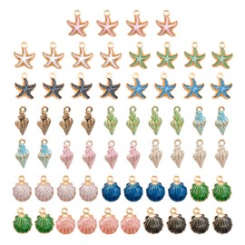 CVFRTT 60 Pieces Of Ocean Theme Pendants, Colorful Pendants, Metal Pendants, Shells And Starfish Decorations, Diy Jewelry Accessories, Can Be Used For Necklaces, Bracelets, Earrings, Handicrafts