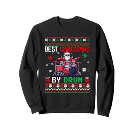 Best Christmas By Drum Sweater Santa Playing Drum Drummer Sweatshirt, black