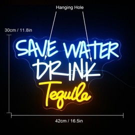 FAXFSIGN Save Water Drink Tequila Neon Sign Led Neon Lights for Wall Decor Usb Light Up Signs for Home Beer Bar Bedroom Restaurant Man Cave Cafe Bistro Club Party Decorations Gift