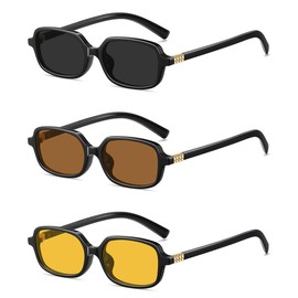 NCLLCE Retro Rectangular Sunglasses for Women Trendy Funny Vintage Fashion Narrow Small 90s Sunnies(3 Pack)