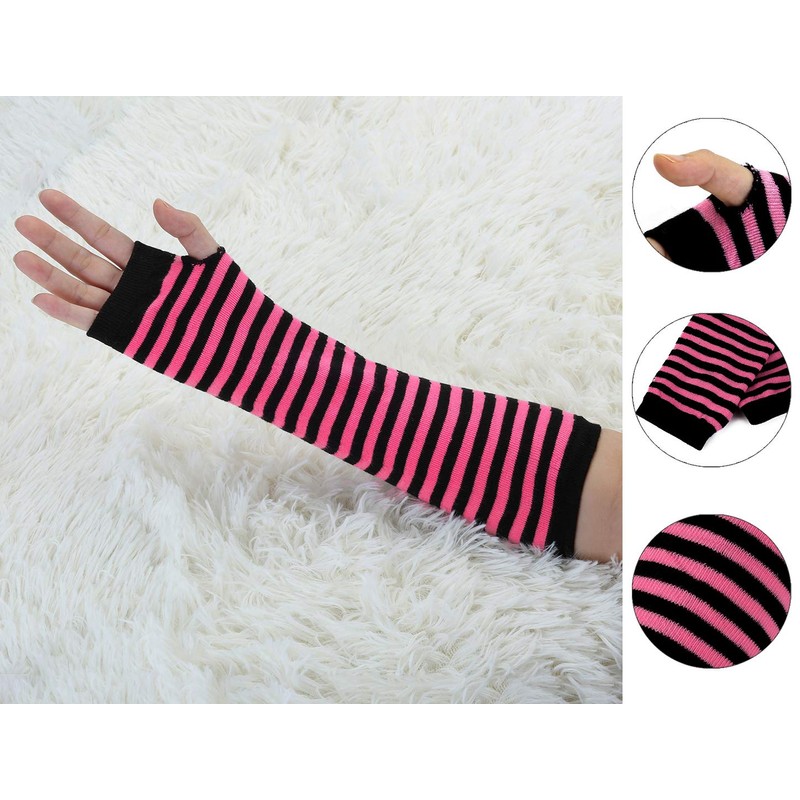 Allegra K Women's Fingerless Gloves Printed Elbow Length Knitted Arm