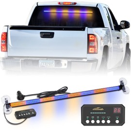 XRIDONSEN 35 inch Traffic Advisor Light Bar 144 LED Blue Amber strobe lights Emergency Warning Flashing Safety Interior Windshield w/Directional Arrow for Vehicles Snow plow Trucks