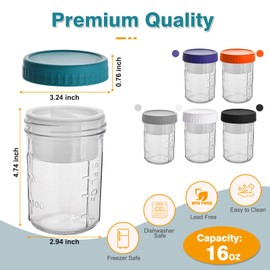 6 Pack Overnight Oats Containers with Lids and Spoons, 16 OZ Glass Mason Jars with Removable Separate Compartments, Airtight Leak Proof Oatmeal Container for Chia Pudding, Yogurt, Milk, Cereal, Fruit