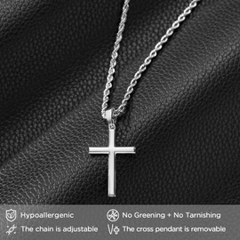 NORBU 925 Sterling Silver Cross Necklace for Men/Women, Hypoallergenic Stainless Steel Rope Chain with Cross Pendant, Religious Jewelry Gifts for Men, Silver, 24 inch