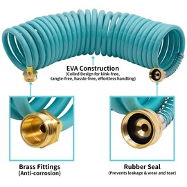 AUTOMAN EVA Recoil Garden Hose 25ft - Includes 7 Pattern Spray Nozzle,Curly Water Hose 25 Foot,Watering Hose Coil,Retractable,Corrosion Resistant Garden Coil Hose.Blue