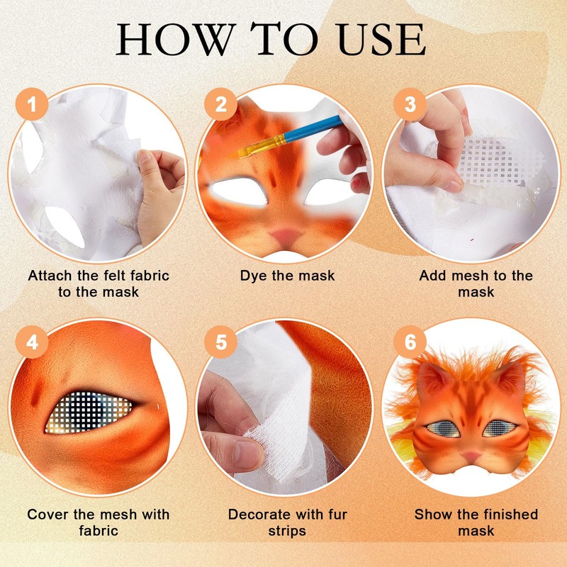 Seenelling 19 Pcs DIY Therian Mask Kit Blank Cat Mask