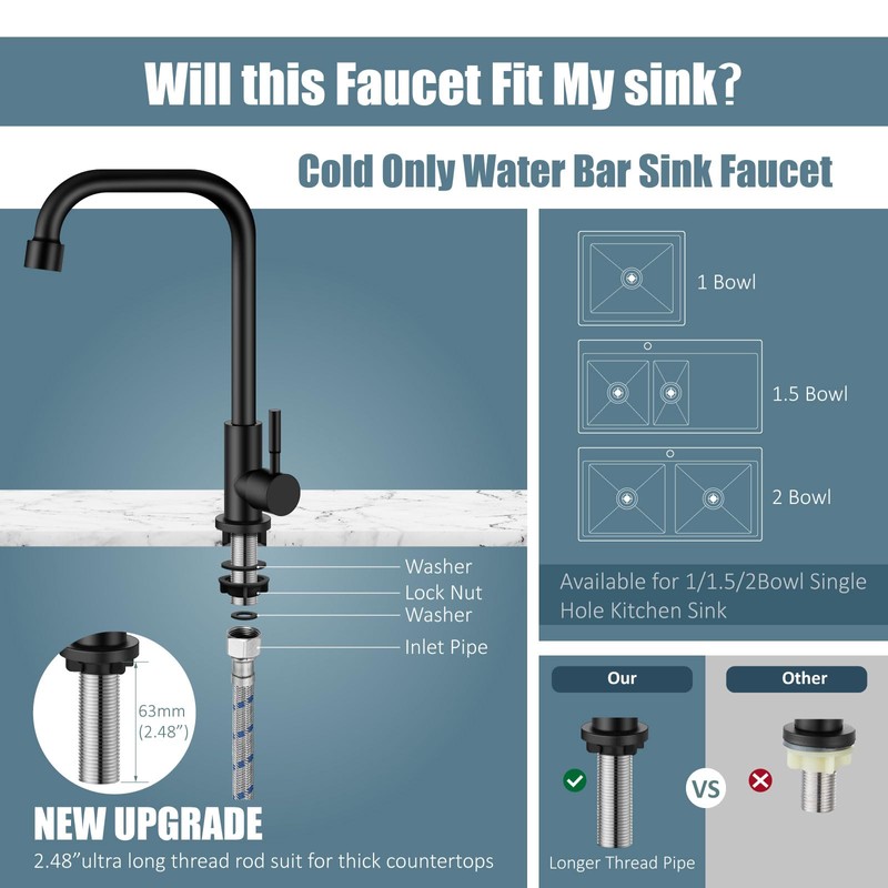 Aolemi Black Cold Only Water Kitchen Faucet Commercial Bar Tap
