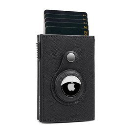 Slim Wallet with Airtag Holder, Credit Card Holder for Men Minimalist Airtag Wallet, RFID Blocking Front Pocket Metal Wallet for Men with Clear Window