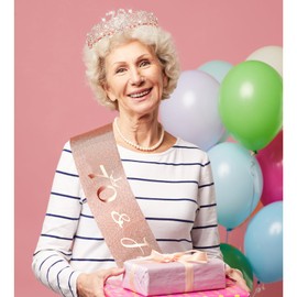 CIEHER 70th Birthday Crown & 70 Fabulous Sash & Pearl Pin, 70th Birthday Sashes for Women 70th Birthday Tiara, 70th Birthday Decorations for Women 70th Birthday Gifts