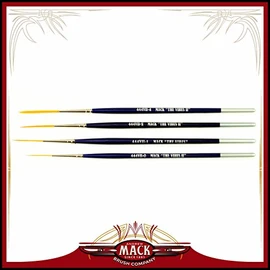 Set of 4 Size 0-4 Series 444VII The Virus II Scrolling Script Pinstriping Brush With Soft Golden Synthetic Hair by Andrew Mack Brush