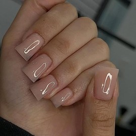 KQueenest Duck Press on Nails Medium - Summer Press on Nails Nude Pink, Glossy Opaque Fake Nails with Glue, Fit Perfectly, Reusable Soft Gel Glue on Nails for Women, 24 Pcs