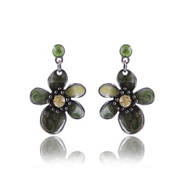 AMYJANE Chunky Statement Jewelry Set - Vintage Spring Green Hibiscus Flower Petal Floral Bohemian Boho Bib Statement Necklace Earring Set Crystal Rhinestone Pearl Fashion Costume Jewelry for Women