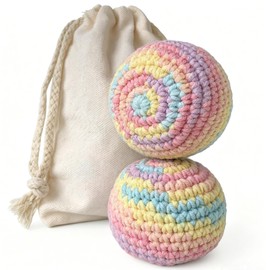 Flzoaveus Handmade Crocheted Footbags (2 Pack) - Durable Cotton Knit Kick Sack Juggling Balls for Outdoor Play, Party Games & Coordination Training, Macaron Pastel Colors