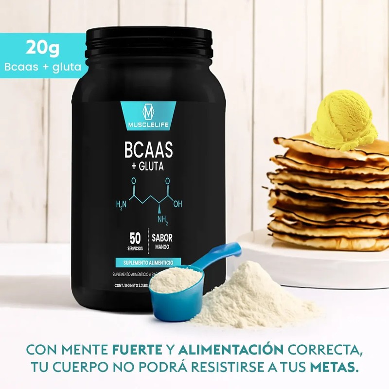 Bcaas Glutamina Suplemento En Polvo Muscle Life 1kg 50serv