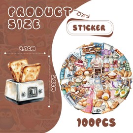 Bubaxuce Funny Baking Stickers 100 Pieces Realistic Transparent Bakery PET Labels Cute Waterproof Decals For Laptop Office Supplies Luggage Scrapbooking