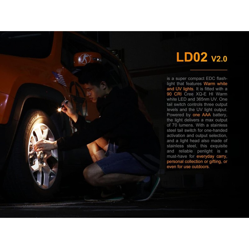 FENIX LD02 V2.0 XQ-E HI LED Flashlight, 70 Lumens Brightness,