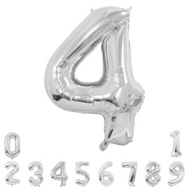 Unisun Number Balloons, 40inch Large Silver Number 4 Foil Mylar Helium Balloons for Birthday Party Celebration Decoration