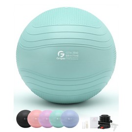 Gruper Yoga Ball, Extra Thick Exercise Ball for Workout Pregnancy Stability - 4 Sizes Anti Burst Balance Ball for Yoga, Pilates, Fitness, Birthing, Physical Therapy - Includes Pump