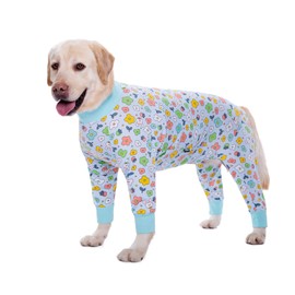 BT Bear Large Dog Clothes, Elastic Pet Onesie, Protect Joints, Anti Hair, Anti Licking, Wound Protection, Pet Pajamas, PJS, Dog Jumpsuit for Medium Large Dogs (4XL, Blue Flower)