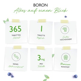 Vit4ever® Boron - 3 mg - 365 Tablets - Laboratory Tested - Daily Only 1 Tablet Bor - 1 Year of Continuous Supply - High Dose & Vegan - Sodium tetraborate - Trace Element - Vit4ever