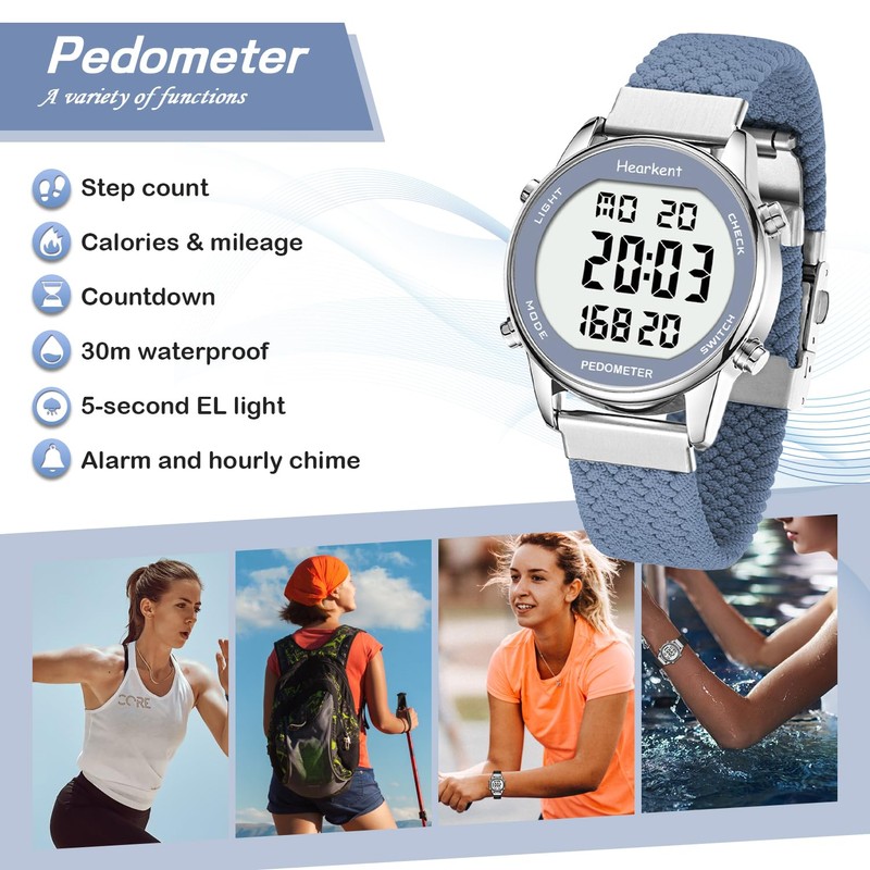 Hearkent Pedometer Watch for Women-Step Tracker Watch with Calories Counter-Non