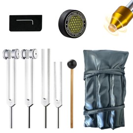 MIMIRACLE Tuning Forks for Healing Set - 128Hz 136.1Hz 256Hz 384Hz Weighted & Unweighted Forks with Activator, Amethyst Gem Feet, Reflex Hammer & Vegan Leather Pouch for Sound Therapy & Meditation