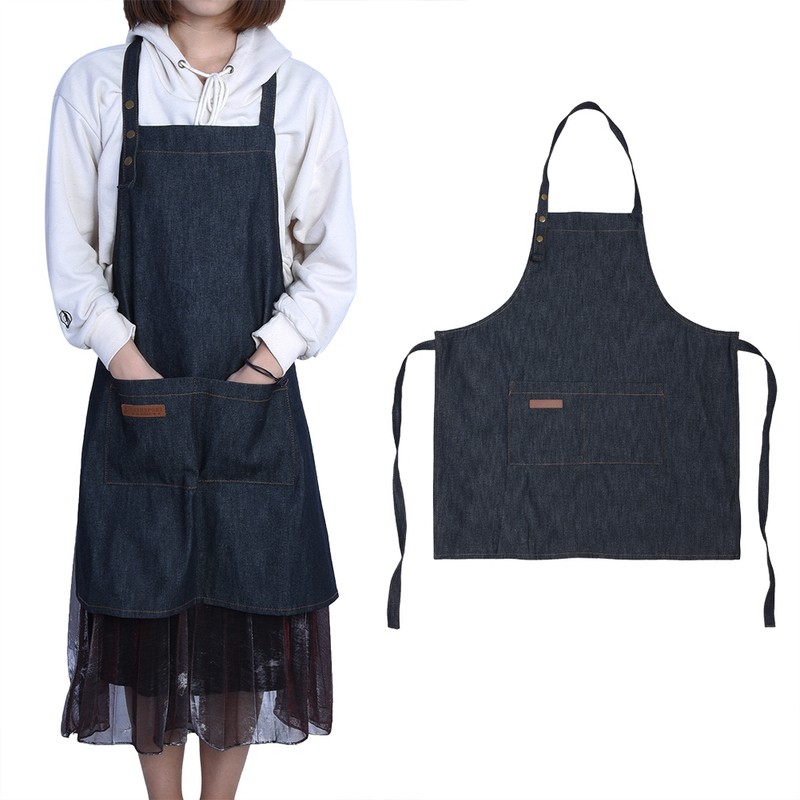 Denim Apron Baker Kitchen Restaurant Coffee Work Uniform with Front