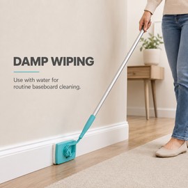 Long-Handle Baseboard Cleaner Mop, 112 cm Swivel Cleaning Tool with Reusable Microfiber Pad, Sky Blue