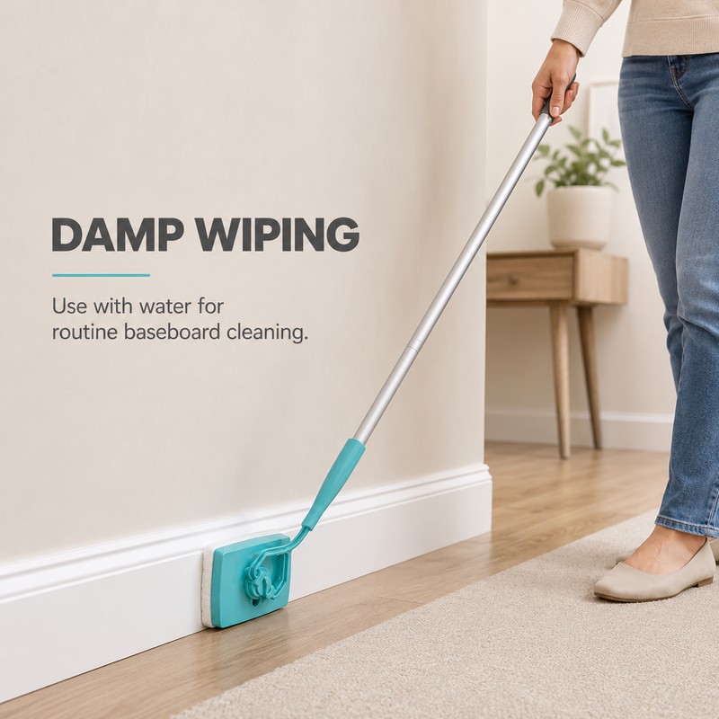 Long-Handle Baseboard Cleaner Mop, 112 cm Swivel Cleaning Tool with