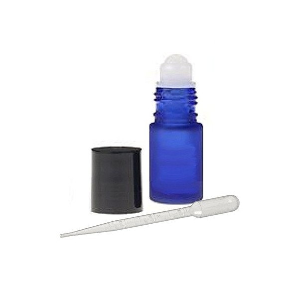 Grand Parfums 6 Glass Roll on Bottles, Cobalt Frosted Blue Glass 4ml, 1/8 Oz for Fragrance, Aromatherapy, Essential Oils, Lip Gloss/Balm