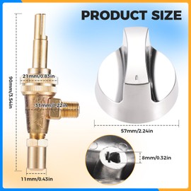 Propane Natural Brass Gas Control Valve 0.047" Orfice with Chromed Steel Control Knob Stem Length 1.4" for Hotel Commercial Kitchen