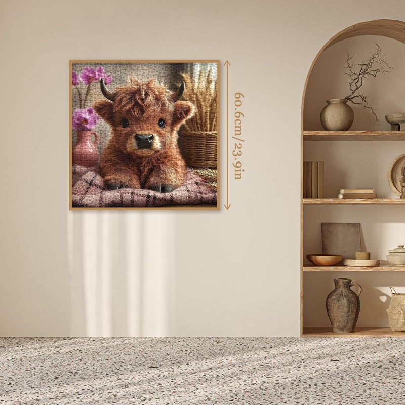 Cute Highland Cow Flower Puzzles for Adults 1000 Pieces, Funny
