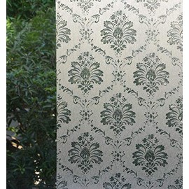 VSUDO Frosted Privacy Window Film, Damascus Pattern, Privacy Protection, Non-Adhesive, Static Cling Glass Covering, Decorative Window Tint for Home and Office, 11.8 x 157.5 Inches
