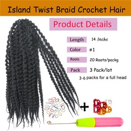 Haolocs 3 Pack/Lot Island Twist Braid Crochet hair 14/18 Inch Pre Stretched Marley Twist Braids hair Soft Afro Twist Braiding Hair Spring Twist crochet Hair Extensions (#1, 14 Inch)