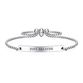 Kisseason Just Breathe Inspirational Mantra Bracelet for Women Men Jewelry Adjustable Chain Friendship Bangle Bracelet