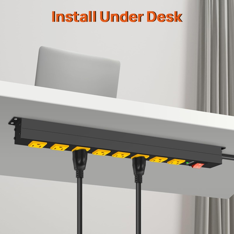 ANNQUAN Metal 8 Outlet Mountable Power Strip with 1200J Surge
