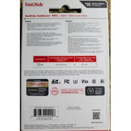 PRO SANDISK OUTDOORS PRO 32GB 2PK Trail Cam 4k. 443 Photos 81mins