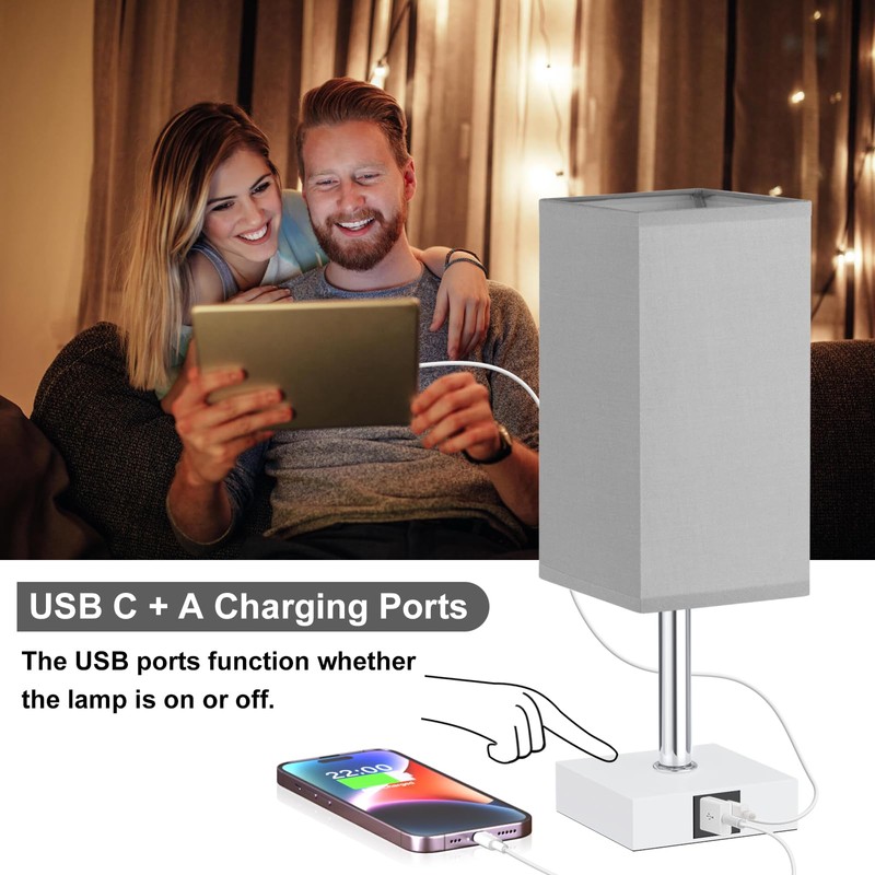 Ambimall Touch Control Table Lamp with USB A+C Charging Ports