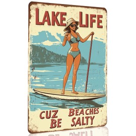 CCPARTON Vintage Beach Metal Sign Lake Life Cuz Beaches Be Salty Metal Tin Sign For Home Outdoor Indoor Office Bar Yard Decor 8x12 Inch