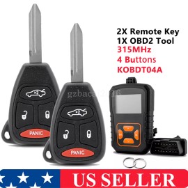 Unbranded 2 For 2006 2007 Dodge Charger Car Remote Key Fob 4 Button KOBDT04A + OBD Tool