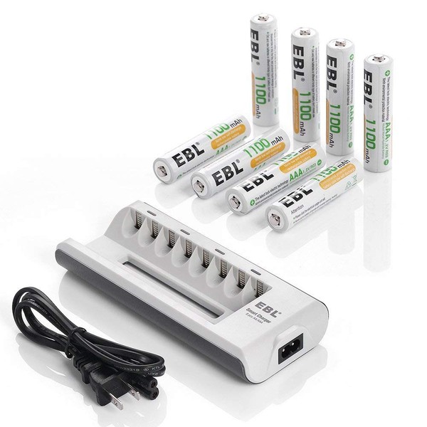 EBL AAA Rechargeable Batteries Precharged 8 Pieces 1100mAh AAA Batteries with Battery Charger for AA AAA Batteries
