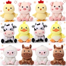 Suilung 12 Pcs Mini Stuffed Farm Animals Plush Bulk 4 Inch Farm Animals Cute Plush Horse Cow Duck Chick Pig Sheep for Birthday Home Decor Easter Basket Stuffers Student Awards