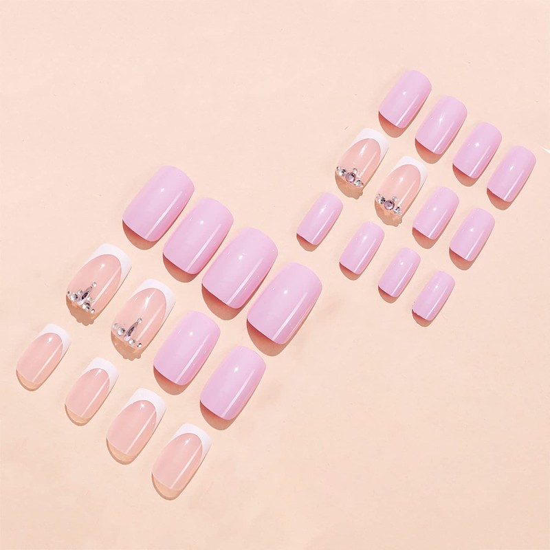 SWEKKE Press on Nails Medium Square French Tip Fake Nails