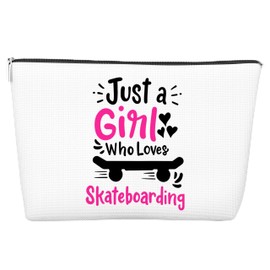 JJOINUS Funny Makeup Bag Gifts, Cute Cosmetic Bag Just A Girl Who Love Skateboarding, Christmas Gifts for Teen Girl, Best Sister, Friends, Birthday White Elephant, 10x7 Inch