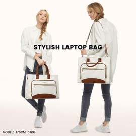 LOVEVOOK Laptop Bag for Women 15.6 inch Canvas Laptop Tote Bag， Large Professional Teacher Purse Lightweight Computer Bag Briefcase Business Office, White Brown