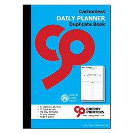 Cherry Carbonless Daily Planner Duplicate Book A4 | 50 Duplicate Sets | Top Copy Perforated for Easy Removal | Made in the UK | Professional Pad for Task Management and Scheduling