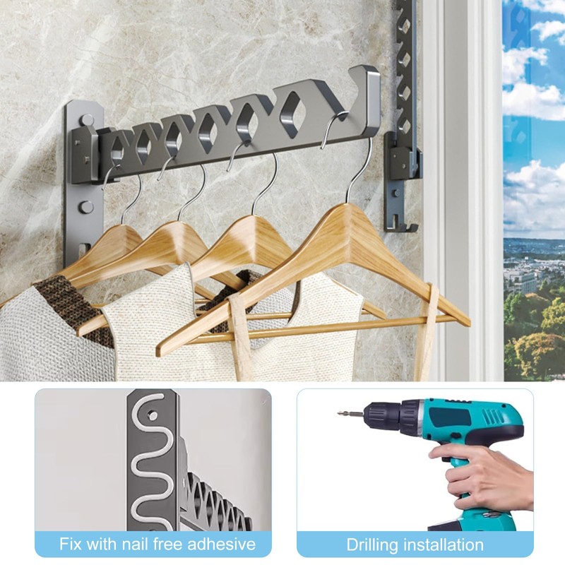 Ksvaye Wall Clothes Hooks Foldable Wall Clothes Rack Clothes Fan