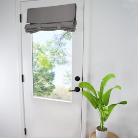 Small French Door Curtains for Window, Room Darkening Solid Color Door Curtain Tie up Shade (30W x 40L Inch Dark Gray 1 Panel)